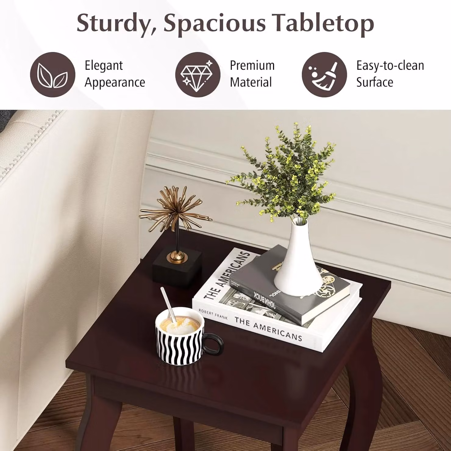 Gymax Set of 2 Modern 2-Tier Square Accent End Tables with Curved Legs in Brown – 5