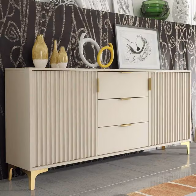 Creative Furniture Tide Crest Sideboard in Cashmere Warm Beige and Gold, W: 140 cm, H: 80 cm, D: 35 cm – 1
