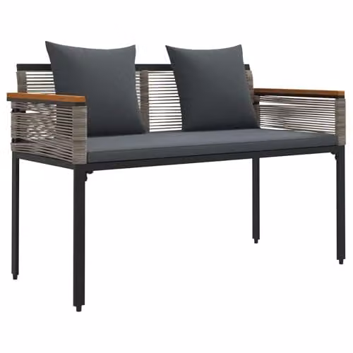 vidaXL 2-Seater Outdoor Poly Rattan Bench with Armrests in Grey, W: 117 cm, D: 54 cm, H: 74.5 cm – 1
