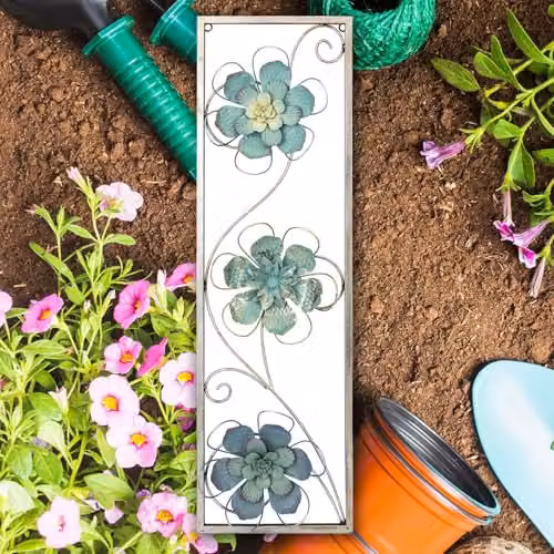 VFM e-Store Modern Floral Metal Wall Art, Multicolour, W: 71 cm, H: 21 cm – 6