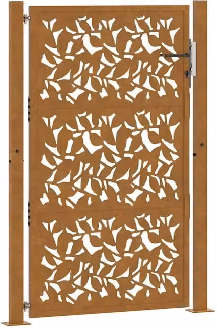 Berkfield Brown Weathering Steel Garden Gate with Leaf Design, W: 105 cm, H: 155 cm – 1