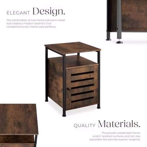 tectake Industrial Bedside Table with Cupboard and Open Shelf, Brown, W/D/H: 40.5 x 40.5 x 60.5 cm – 4