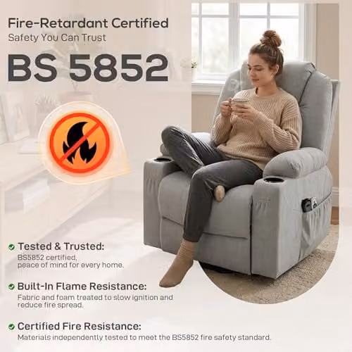 HOMCOM Power Lift Recliner Chair with Vibration Massage and Heat in Light Grey – 6