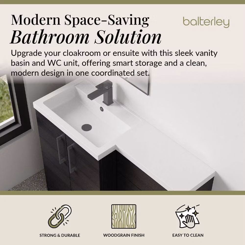 Balterley Modern Matt Black Left-Hand Vanity and WC Unit Combination, Width: 110 cm – 2