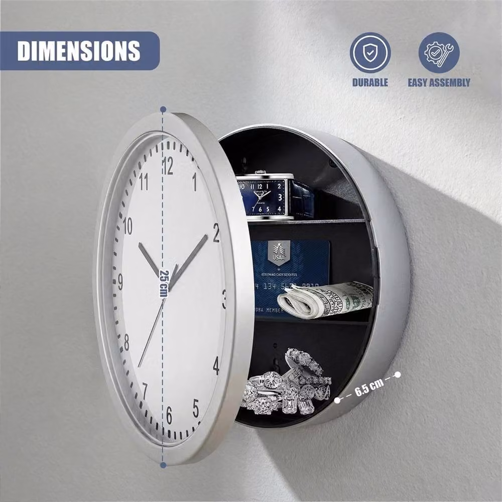 Nordara Secret Safe Wall Clock with Hidden Compartment and Money Box in Silver and Multicolour – 2