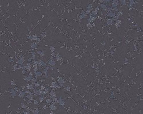 A.S. Création Anthracite Metallic Floral Non-Woven Botanical Wallpaper