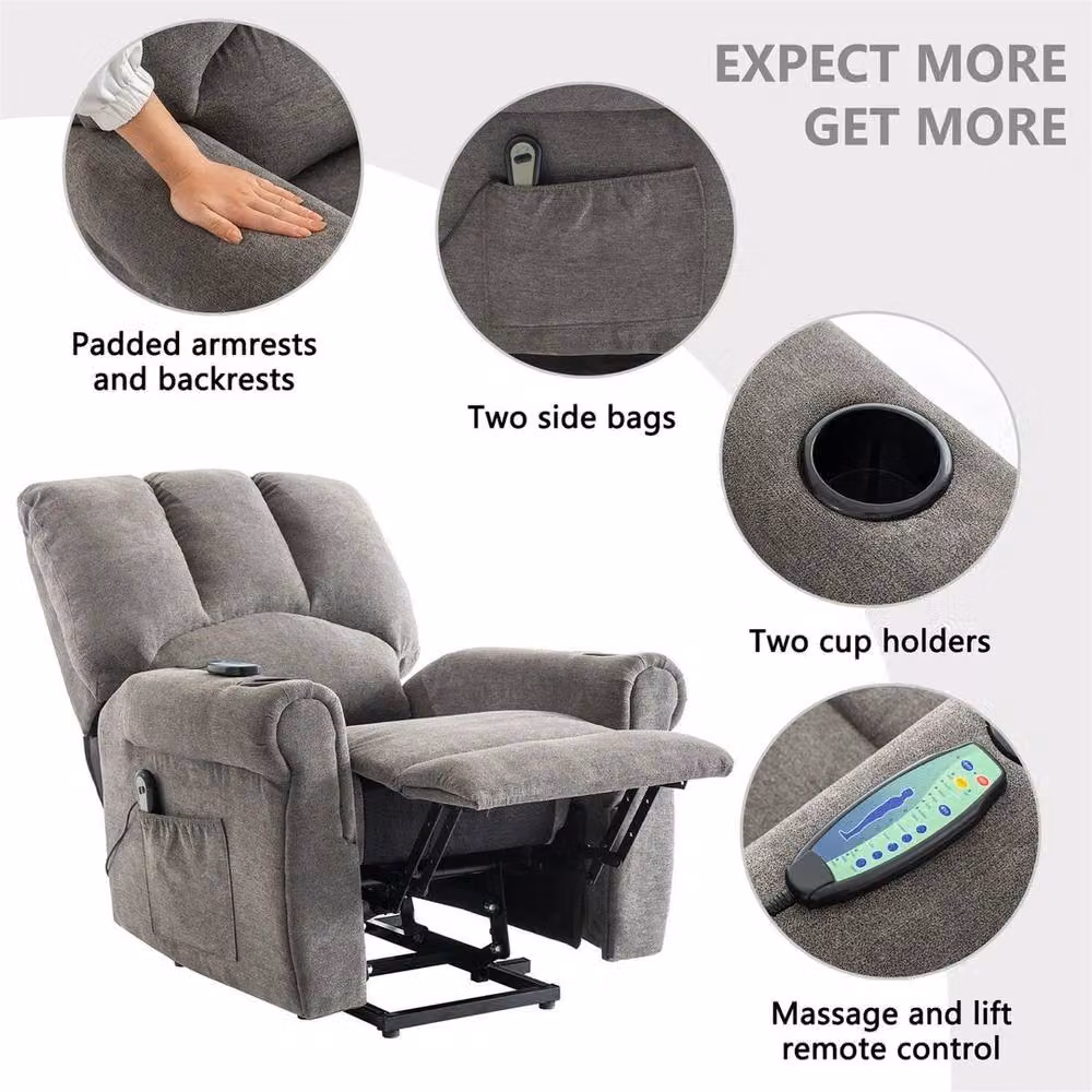 FORGEVIO Electric Riser Recliner Chair in Grey Fabric with Power Lift Assist and Massage Function – 4