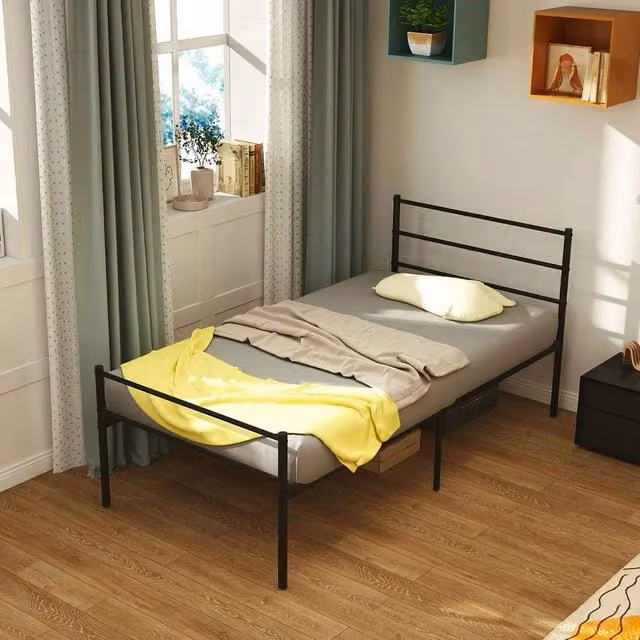 KORVIXA Single Size Metal Bed Frame with Footboard in Black, W/D/H: 90 x 200 cm