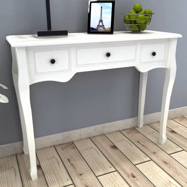 Berkfield Home Classic Lacquered White Dressing Console Table with Three Drawers – 1