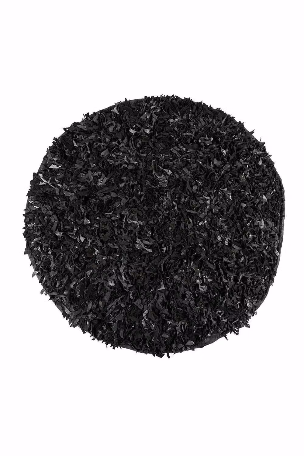 Homescapes Dallas Black Leather Shaggy Round Rug, Diameter: 150 cm – 3