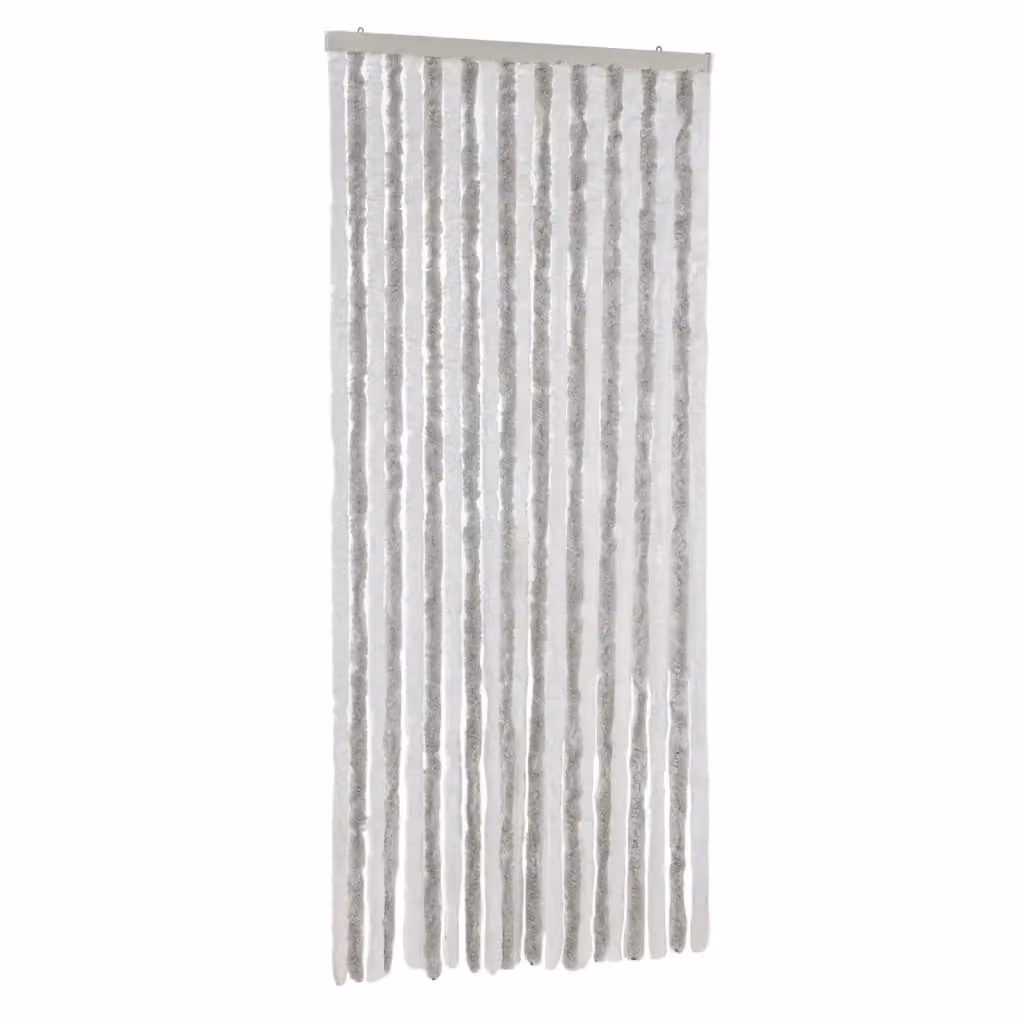Berkfield Home Chenille Fly Curtain in Light Grey and White, W: 90 cm, H: 220 cm – 2