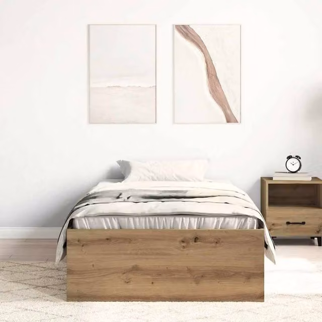 Berkfield Home Durable Bed Frame in Brown Artisan Oak and Pine, W/D/H: 190 x 78 x 35 cm