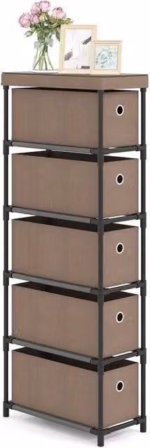Kelvenix Narrow Slim Storage Tower Dresser with 5 Drawers in Brown