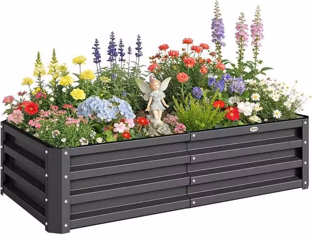 Nordara Grey Steel Raised Garden Bed Planter Box for Vegetables and Flowers W/D/H: 60.0 x 60.0 x 30.5 cm
