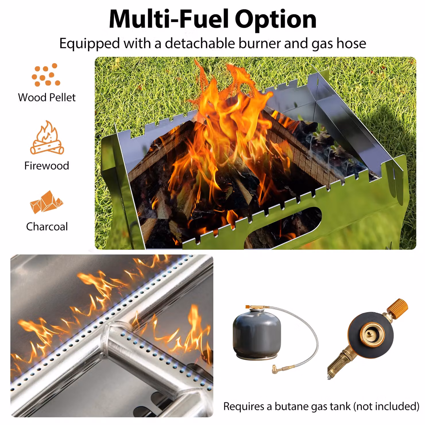 Gymax Dual Fuel Butane Gas Countertop Camping Grill and Firepit in Silver with Carrying Bag – 3
