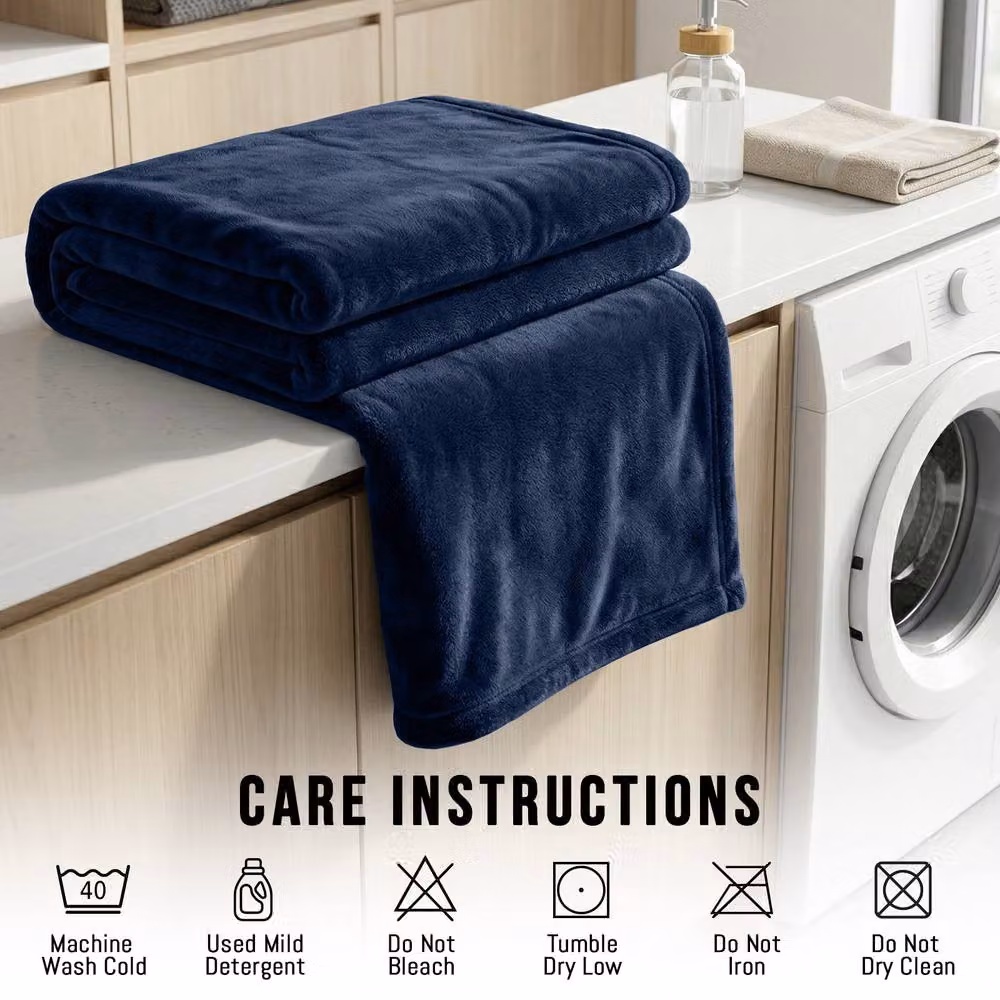 Pamposh Reversible Flannel Fleece Blanket Throw in Blue – 10