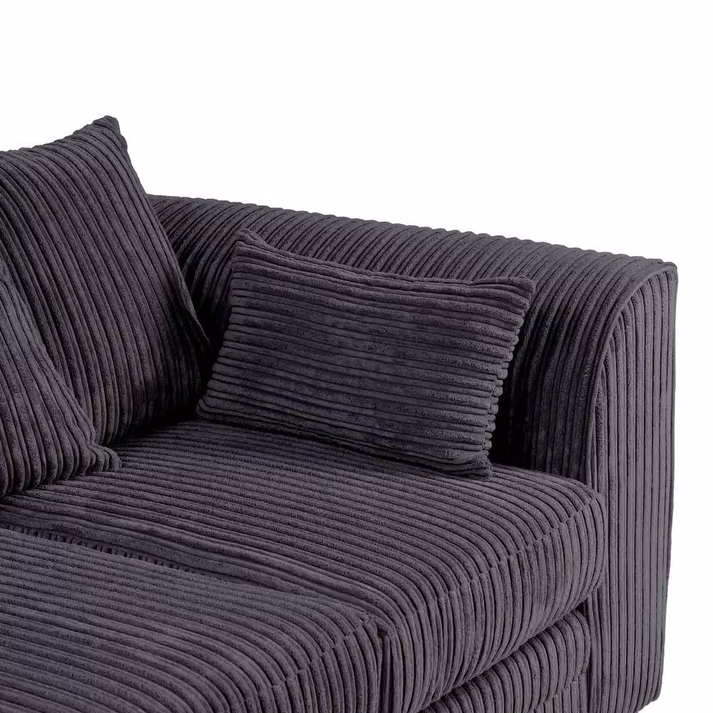 SquareBoxx Asher Jumbo Cord Corner Sofa with Left Hand Facing Chaise in Black – 3