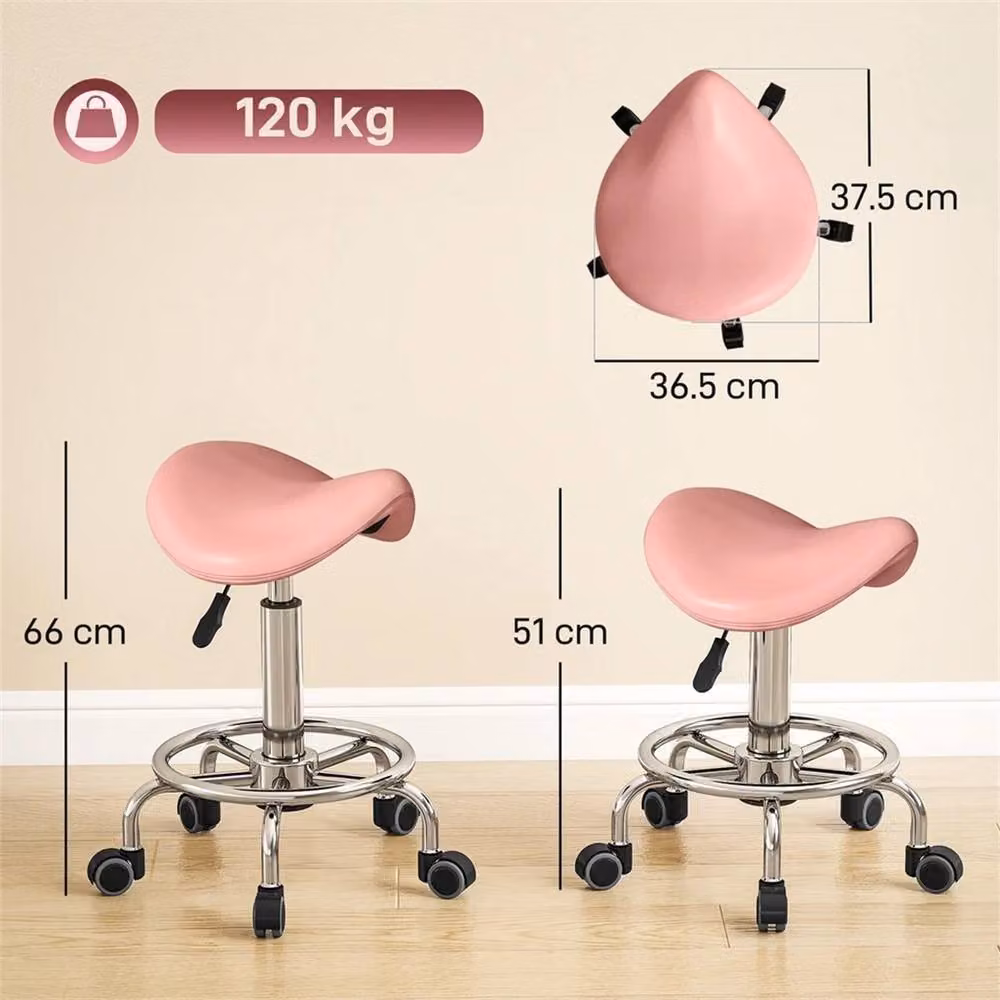 Nordara Pink Rolling Saddle Chair with PU Leather and Metal Frame, W/D/H: 40 x 30 x 66 cm – 2