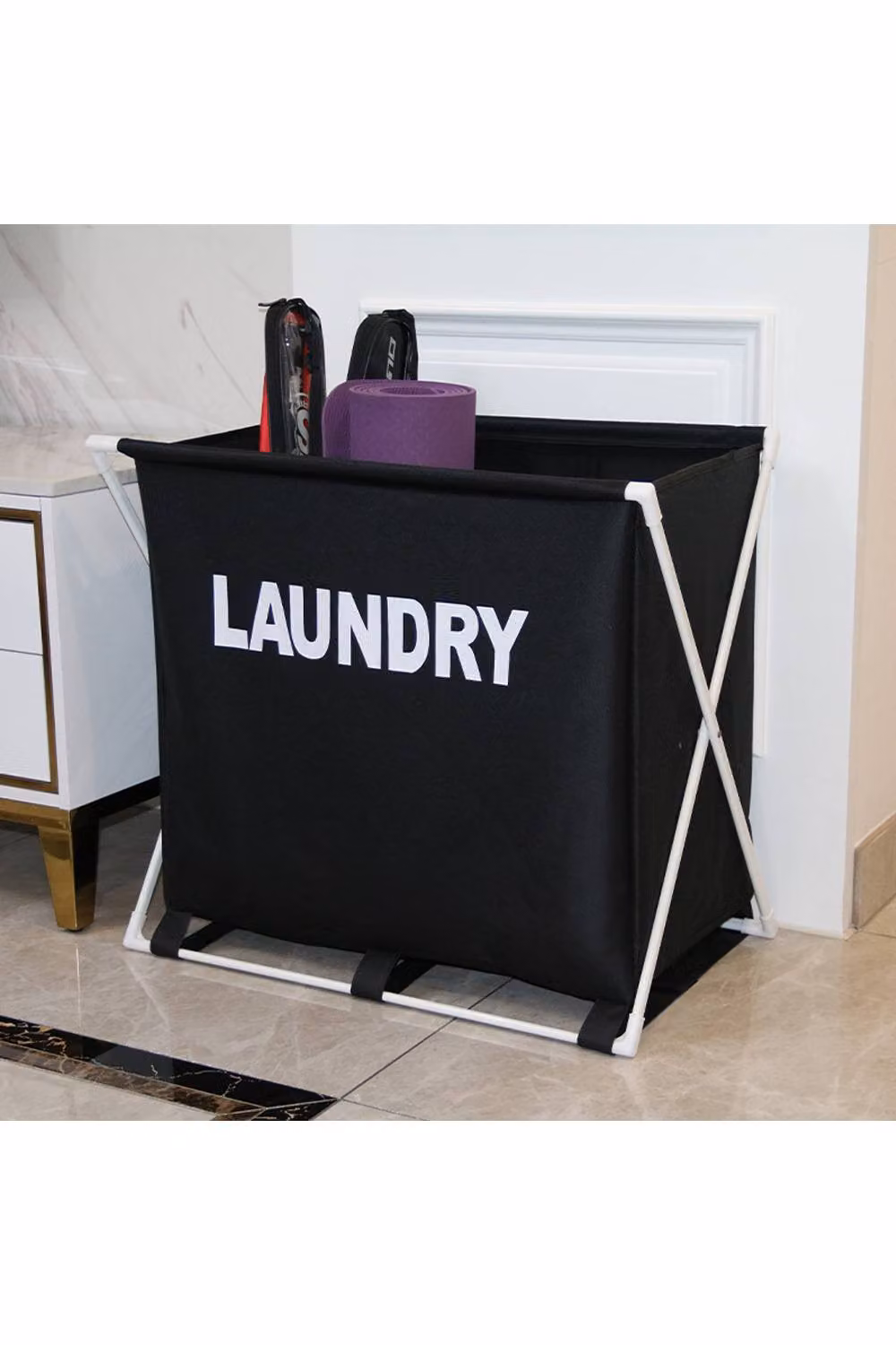 Garden Sanctuary Large Collapsible Fabric Laundry Basket with Handles, Black – 2