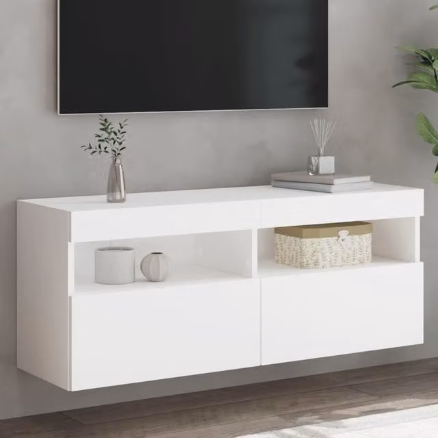 Berkfield Home Modern White Wall Mounted TV Cabinet with Integrated LED Lighting, W/D/H: 100 x 40 x 40 cm – 1