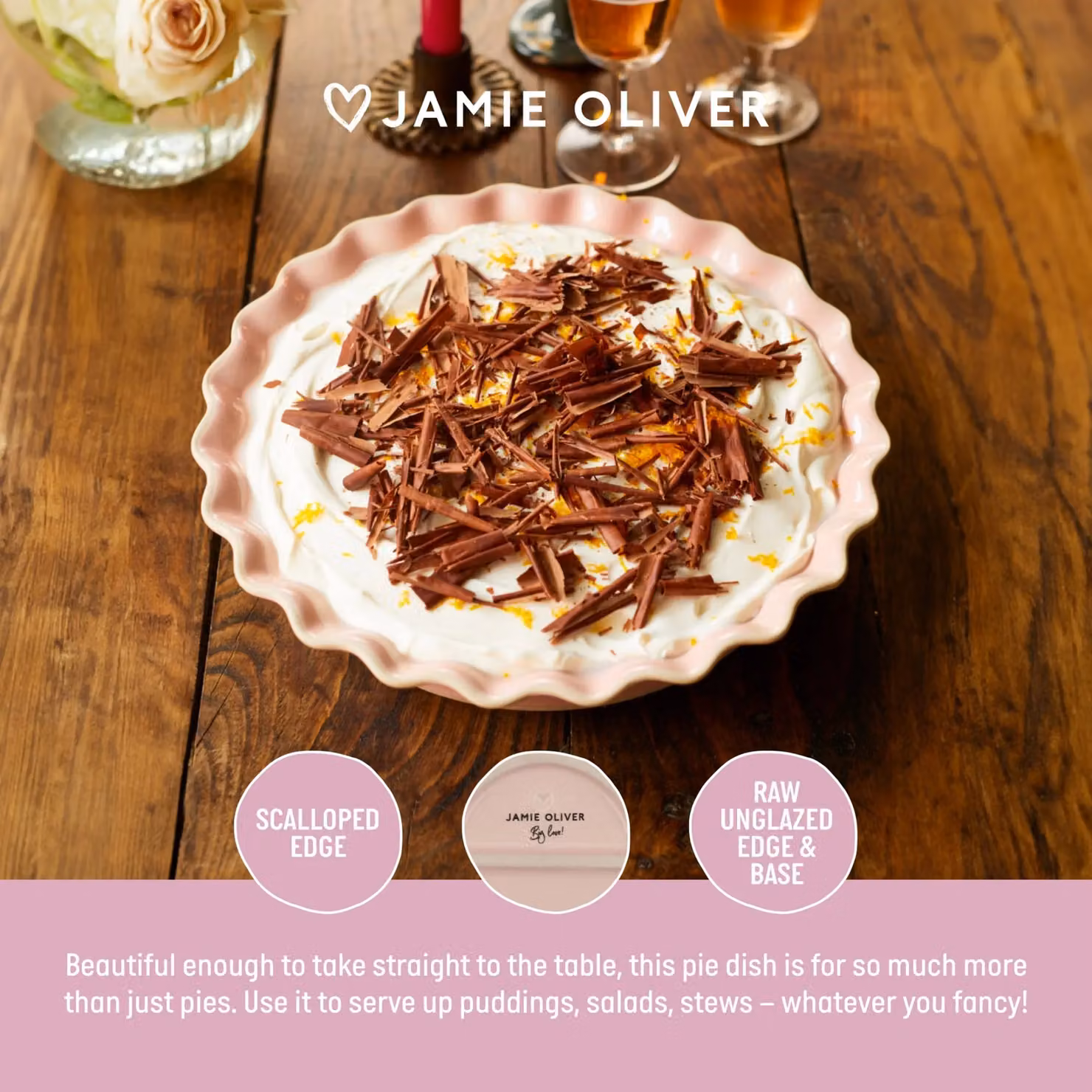 Jamie Oliver Big Love Stoneware Pie Dish, Pink, W/D/H: 28 x 28 x 6 cm – 5