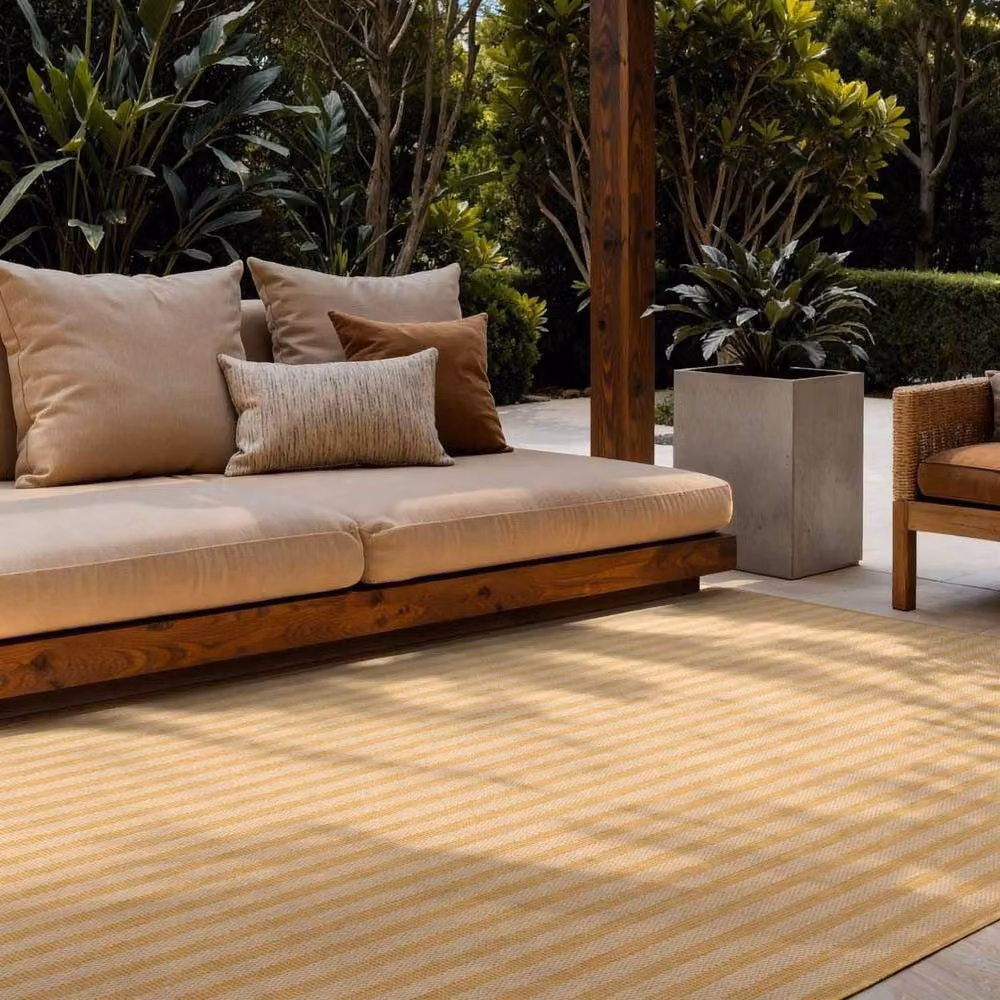 Ted Baker Linley Striped Flatweave Indoor Outdoor Rug in Yellow, W: 160 cm, D: 230 cm – 3