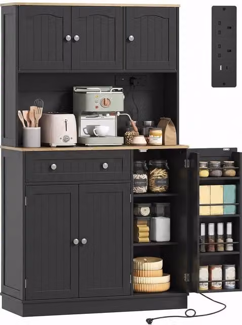 HOMCOM Black Pantry Storage Cabinet with Adjustable Shelves and Hinged Doors