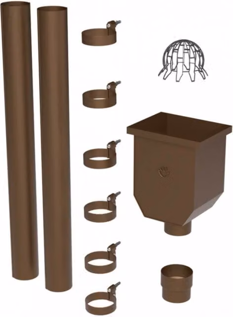 Galeco Steel Round Hopper and Downpipe Kit in Copper Effect, 87mm Diameter