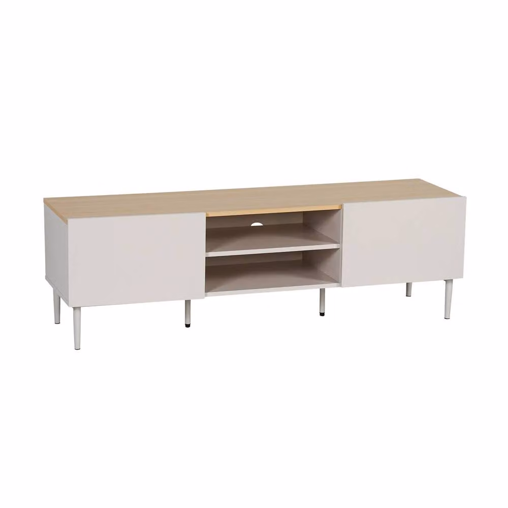 Sweekeek Modern Metal and MDF TV Stand with 2 Doors in Beige, W/D/H: 140 x 40 x 44 cm – 2