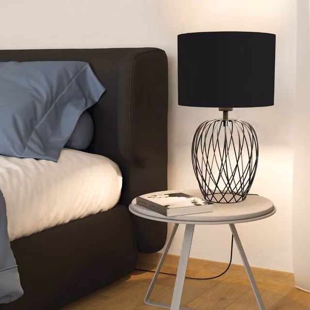 Eglo Nimlet Black Table Lamp with Metal and Fabric Shade