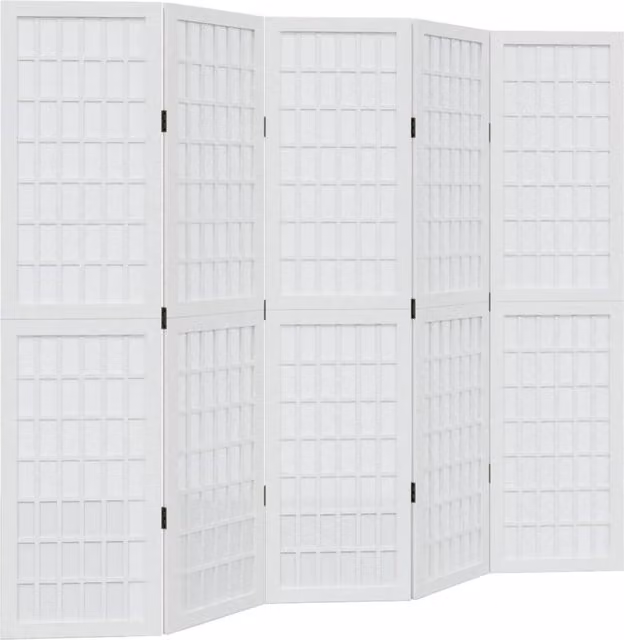 Berkfield Home 5-Panel Room Divider in White Solid Paulownia Wood
