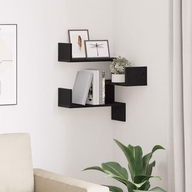Berkfield Home Black Oak Corner Wall Shelf, W/D/H: 40 x 40 x 49.5 cm – 1