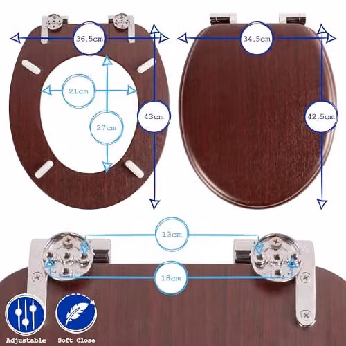 Harbour Housewares Soft Close Oval MDF Wooden Toilet Seat in Black, W: 37.5 cm, D: 37.5 cm, H: 3.8 cm – 2