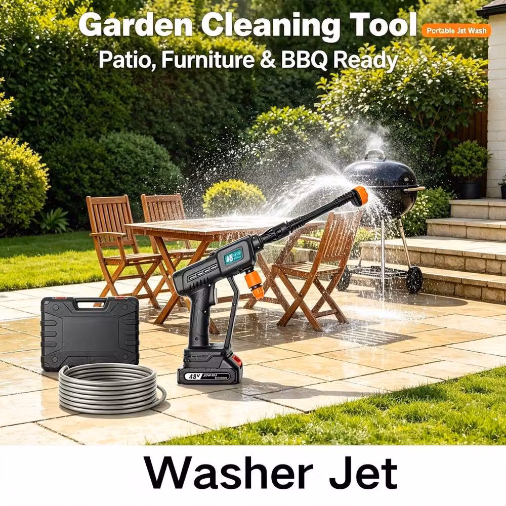 FLAVORA 48V Cordless Jet Washer with 2 Rechargeable Batteries in Grey – 6