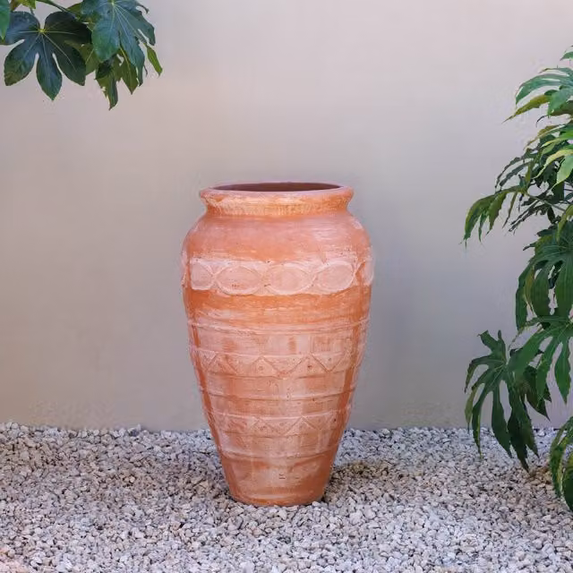 Primrose Geometric Ceramic Tabletop Vase in Orange Terracotta