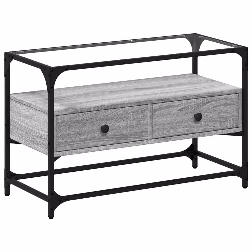 Berkfield Home TV Cabinet in Grey Sonoma with Glass Top and Engineered Wood, W/D/H: 80 x 35 x 51 cm – 3