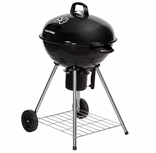 George Foreman Portable Charcoal Kettle BBQ in Black and Silver with Integrated Thermometer and Wheels, W/D/H: 60 x 51 x 90 cm – 1