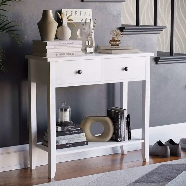 HD Designs Windsor Wooden Console Table with Drawers, White – 1