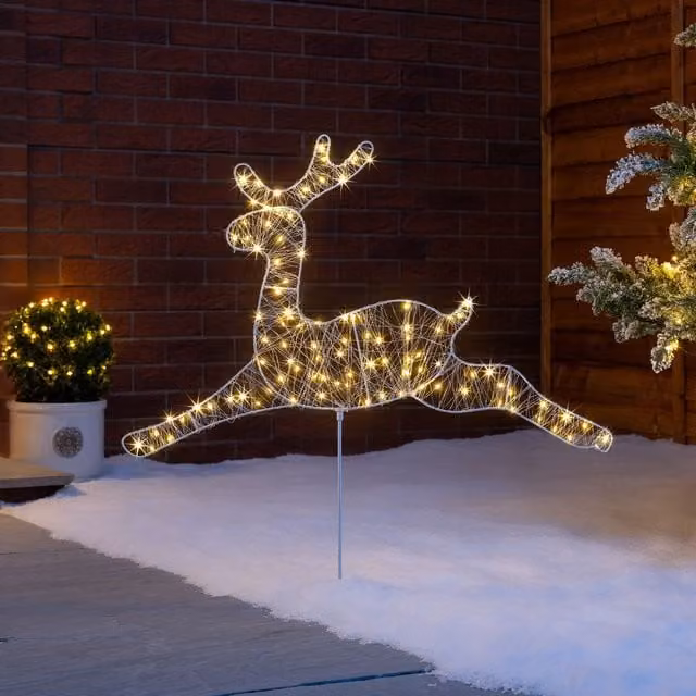 Christow Reindeer LED Silhouette Christmas Light for Outdoor Path and Garden Decoration, Warm White, Battery Operated