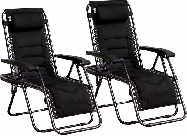 MCC Direct Set of 2 Zero Gravity Reclining Sun Lounger Chairs in Black Oxford Fabric – 9