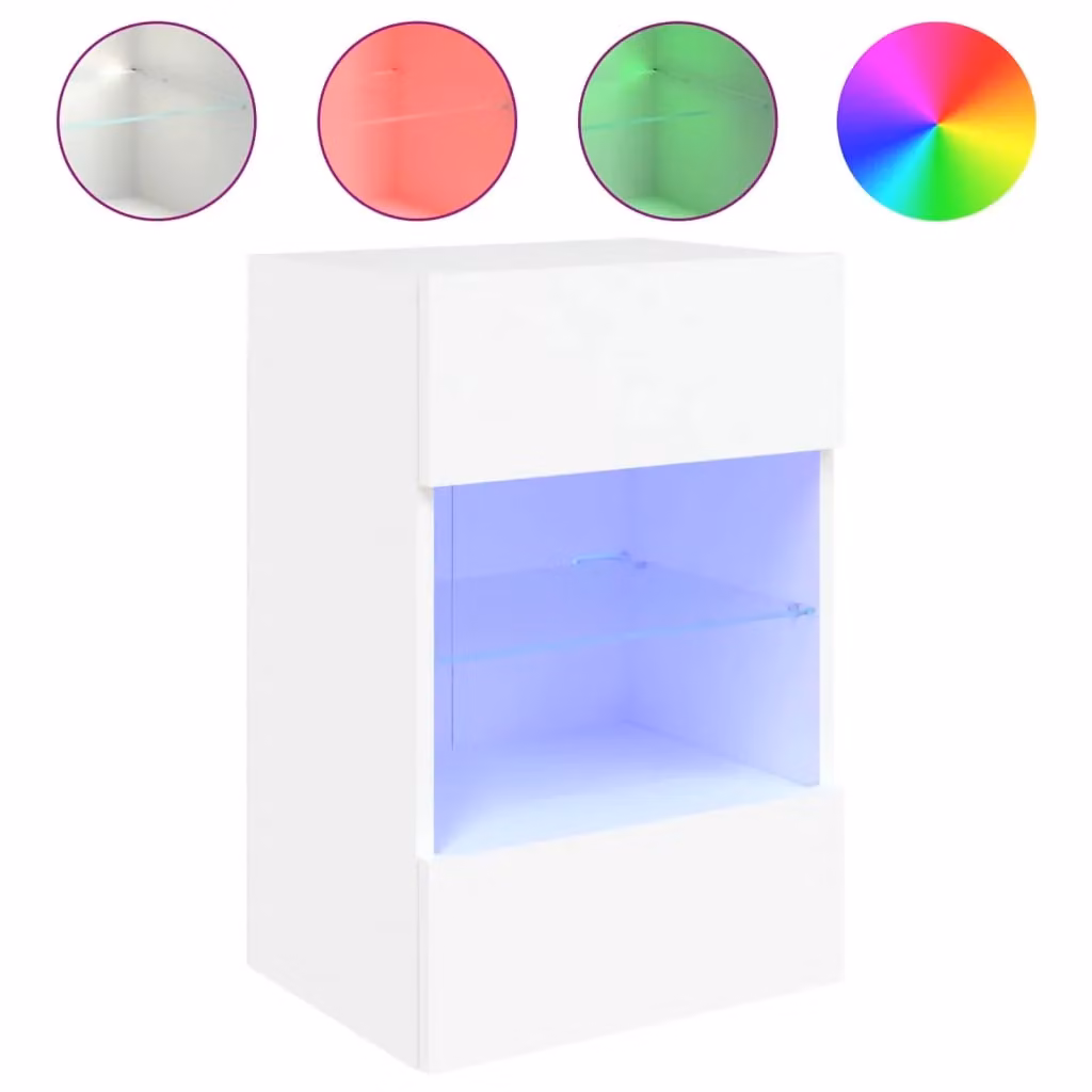 Berkfield Home Modern Wall Mounted TV Cabinet with LED Lighting and Glass Doors, White, W/D/H: 40 x 30 x 60.5 cm – 2