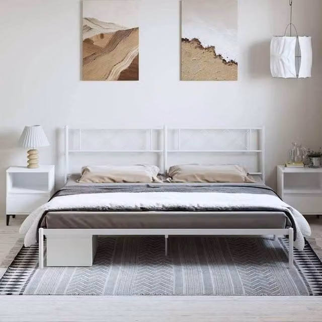 Berkfield Home Metal Bed Frame with Headboard in White, W/D/H: 193 x 198 x 90 cm – 1