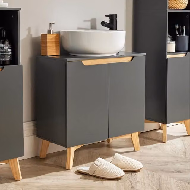 Home Source Florence Two Door Under Sink Bathroom Cabinet Unit in Grey