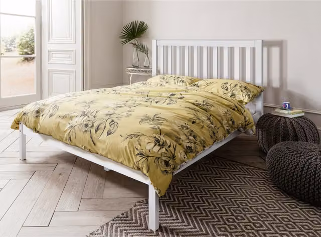 Noa and Nani Modern White Lacquered Solid Pine Double Bed Frame, 140 x 200 cm