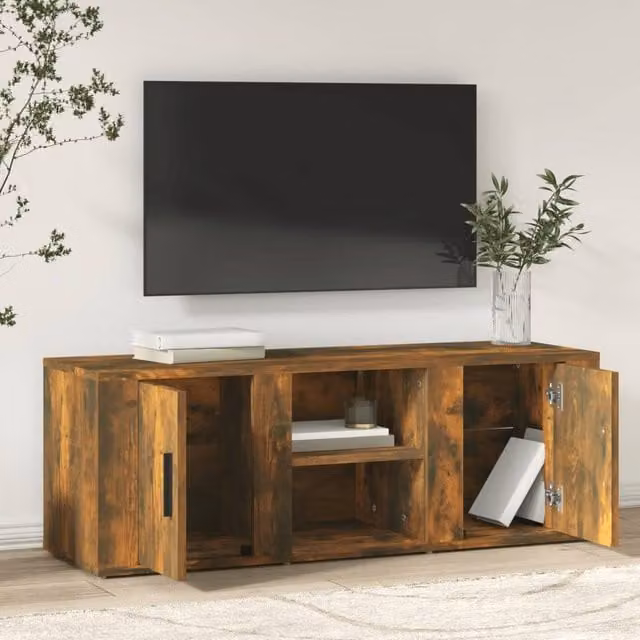 Berkfield Home TV Cabinet in Smoked Oak Brown, W/D/H: 100 x 31.5 x 35 cm