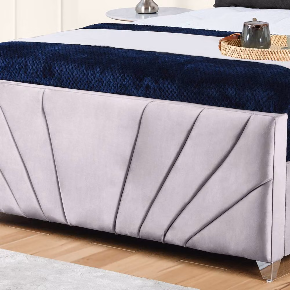 UK Bed Furniture Sunrise Silver Velvet Upholstered Gas Lift Storage Bed with 48 inch Headboard, Super King – 3