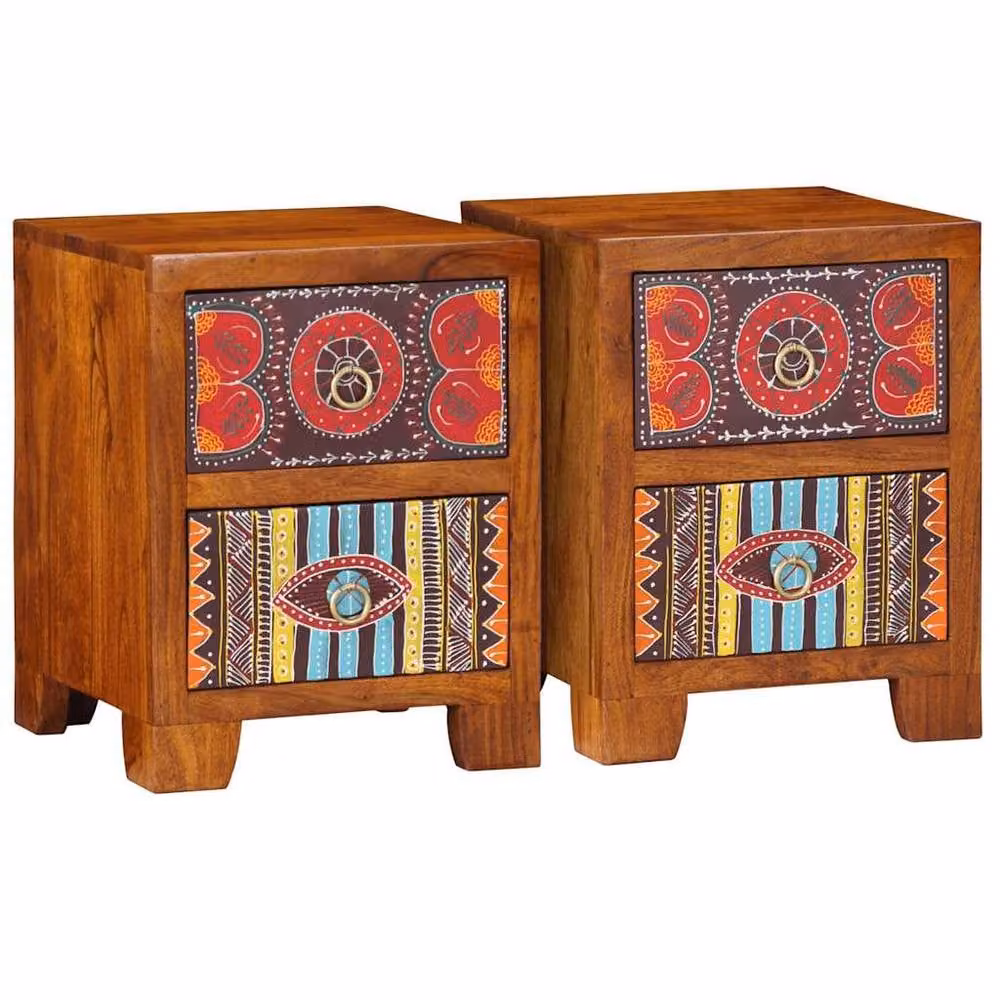 Berkfield Home Set of 2 Acacia Wood Bedside Cabinets in Brown, W/D/H: 35 x 35 x 45 cm – 1