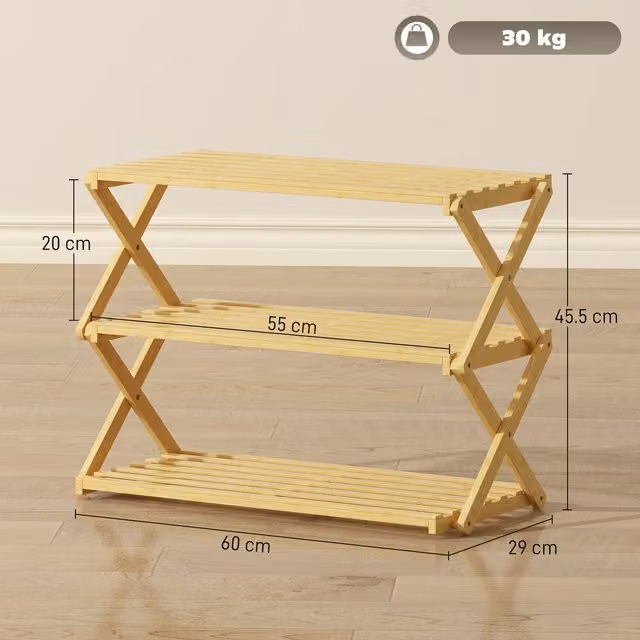 HOMCOM 3-Tier Folding Bamboo Shoe Rack in Brown and Beige