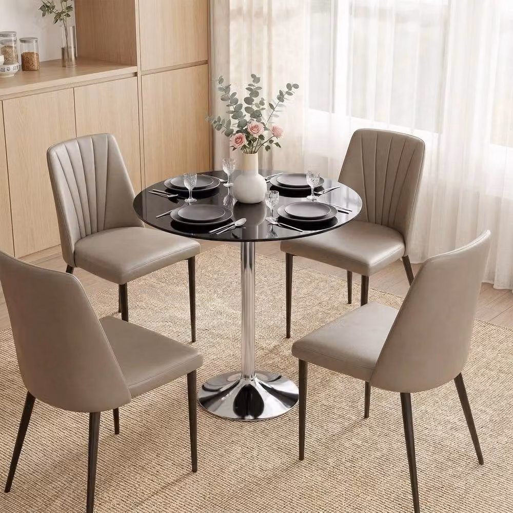 NESTLUNE Round Bar Table with Black Tempered Glass Top and Steel Frame, Diameter: 80 cm – 4