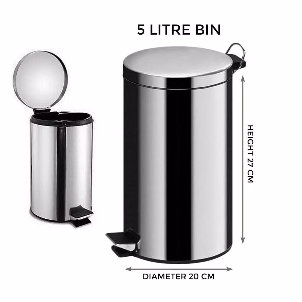Havendro 5L Stainless Steel Silver Pedal Bin with Removable Inner Bucket for Kitchen or Bathroom – 2